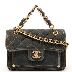 CHANEL Denim Mini Matelasse Chain Shoulder Bag, Blue, WS25700